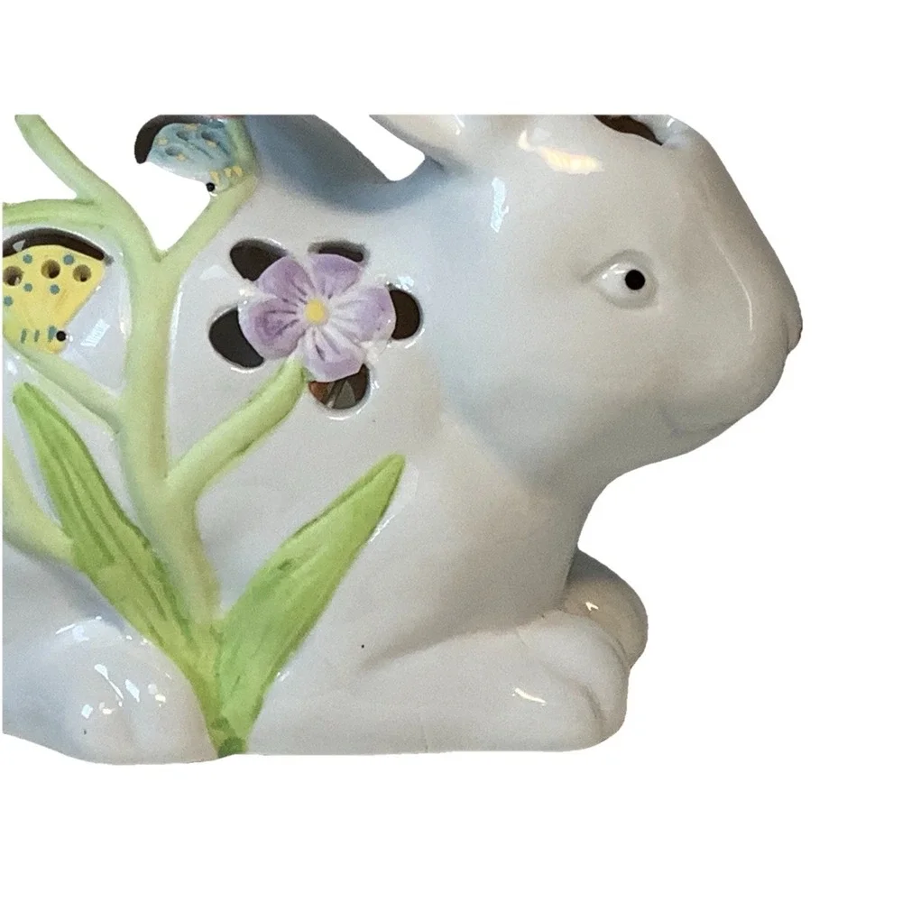 2 Hand Painted‎ Porcelain Rabbit-Bunny Figurines with Lights Easter So Pretty !